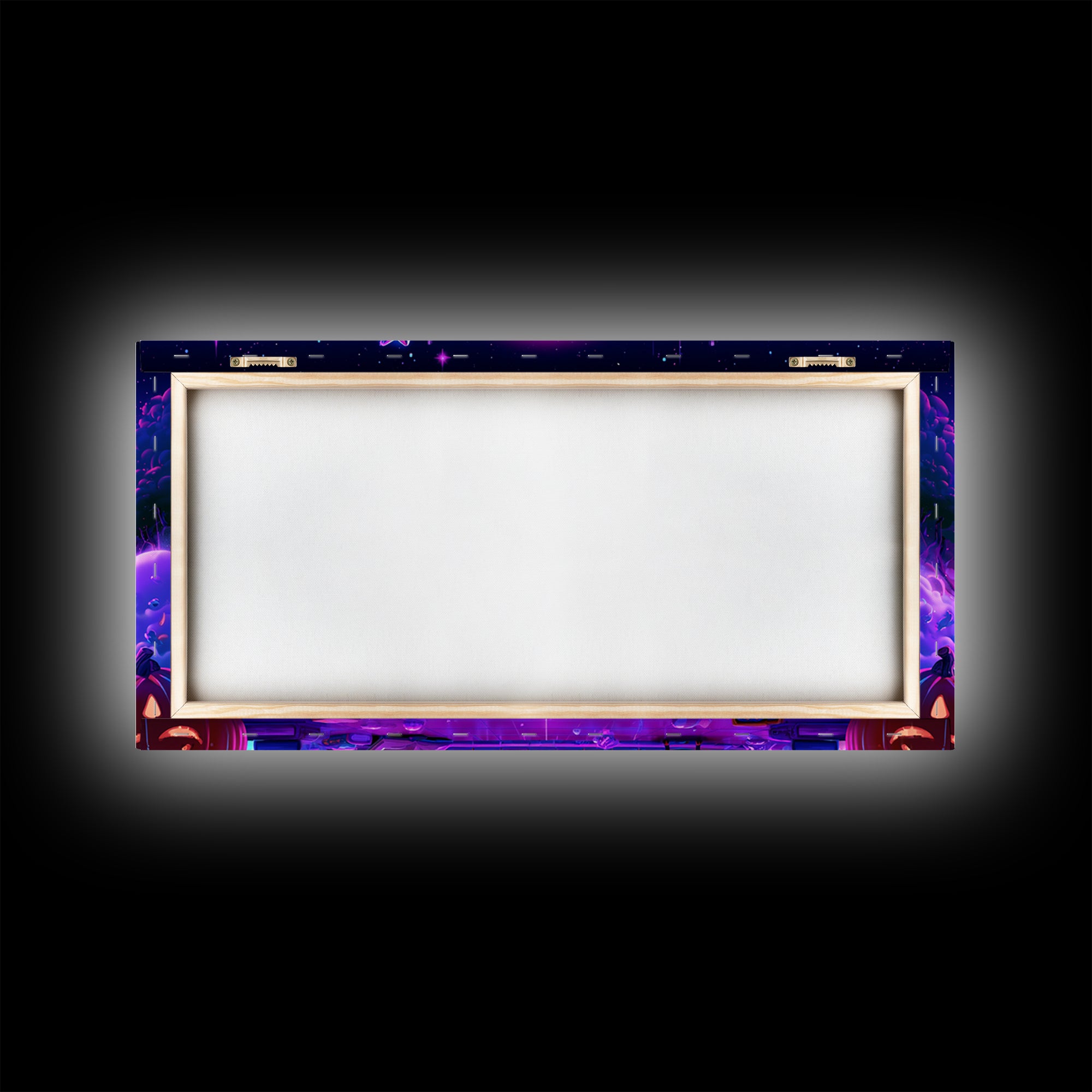 The Moonbeam Library, Vaporwave Halloween Decor, Wide Panoramic Art, Canvas Print, Retro Halloween Decor, Neon Wall Art, Macabre Wall Art