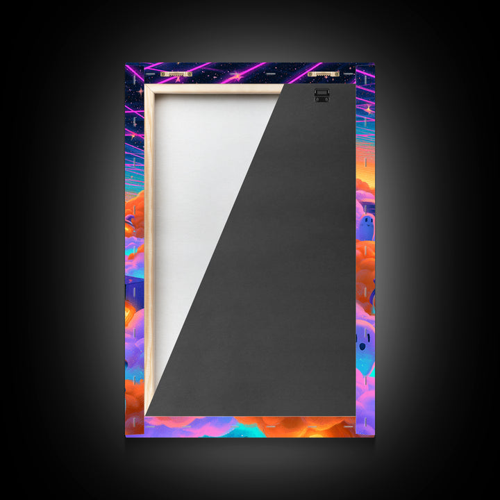 The Halloween Cloud Kingdom, Vaporwave Halloween Decor, Vertical Wall Art, Canvas Print, Retro Halloween Decor, Neon Wall Art