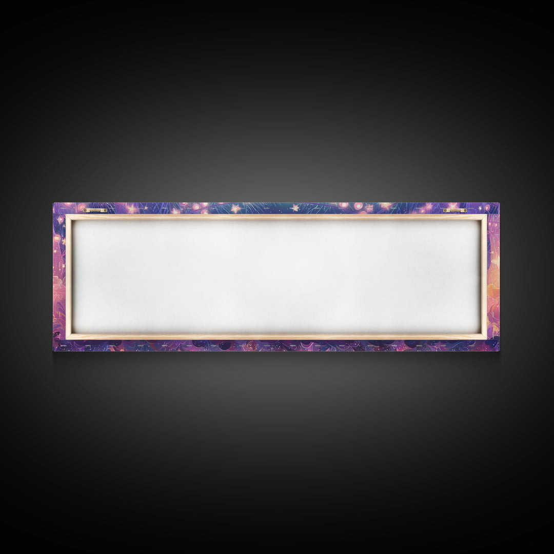 The Starry Pumpkin Farm, Vaporwave Halloween Decor, Extra Wide Wall Art, Framed Canvas Print, Retro Halloween Decor, Neon Wall Art
