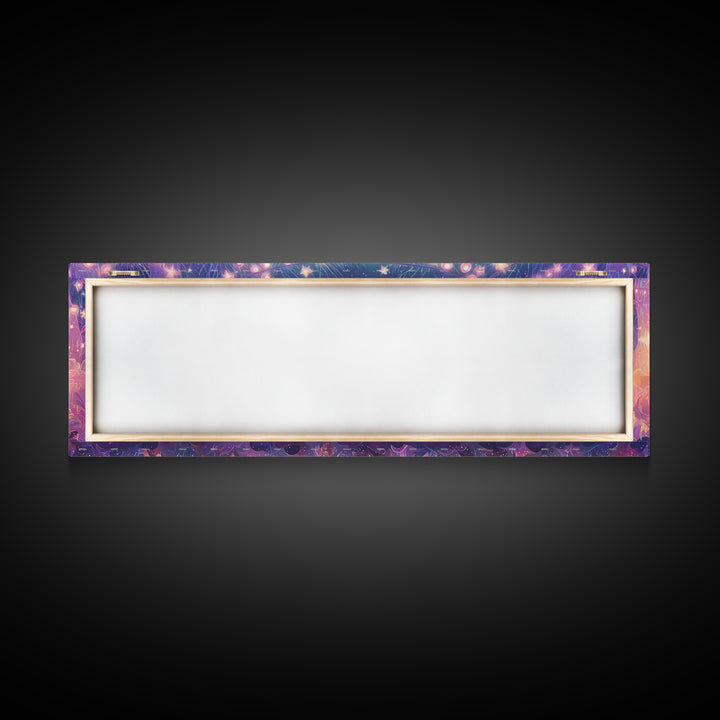 The Starry Pumpkin Farm, Vaporwave Halloween Decor, Extra Wide Wall Art, Framed Canvas Print, Retro Halloween Decor, Neon Wall Art