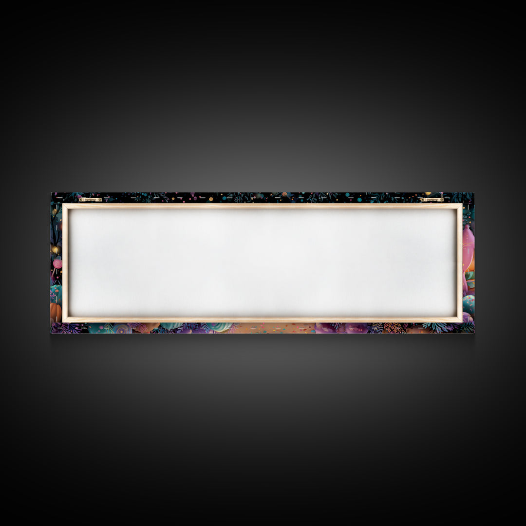The Pumpkin Campout, Vaporwave Halloween Decor, Extra Wide Wall Art, Canvas Print, Retro Halloween Decor, Neon Wall Art, Statement Wall Art