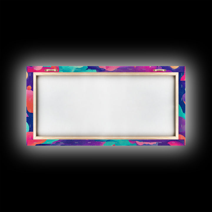 The Ice-Cream Ghost Parade, Vaporwave Halloween Decor, Wide Panoramic Art, Framed Canvas Print, Retro Halloween Decor, Neon Wall Art