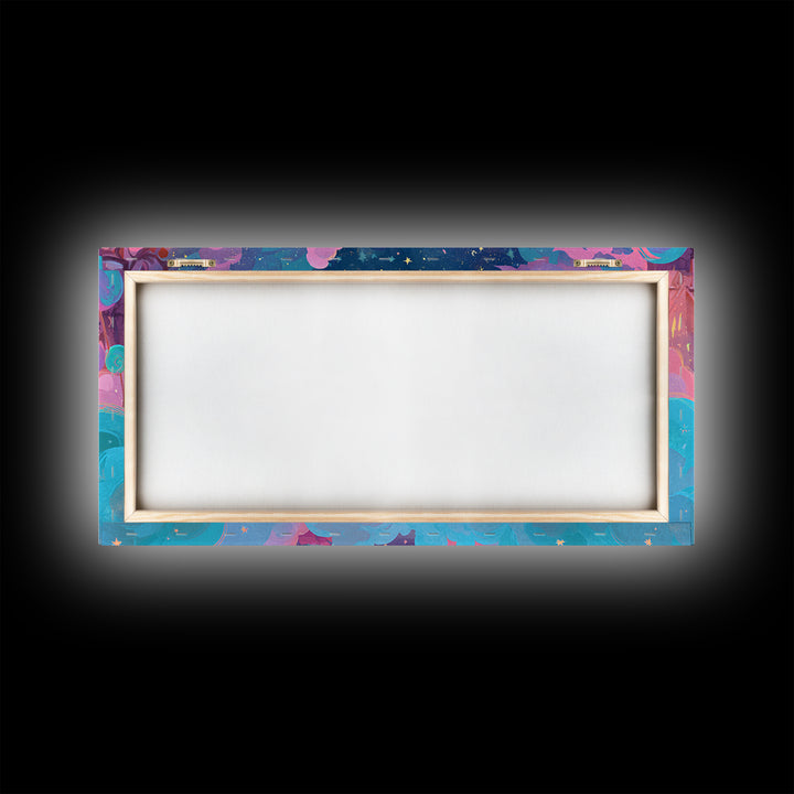 The Cotton-Candy Cauldron, Retro Neon Halloween Art, Wide Panoramic Art, Canvas Print, Retro Halloween Decor, Neon Wall Art