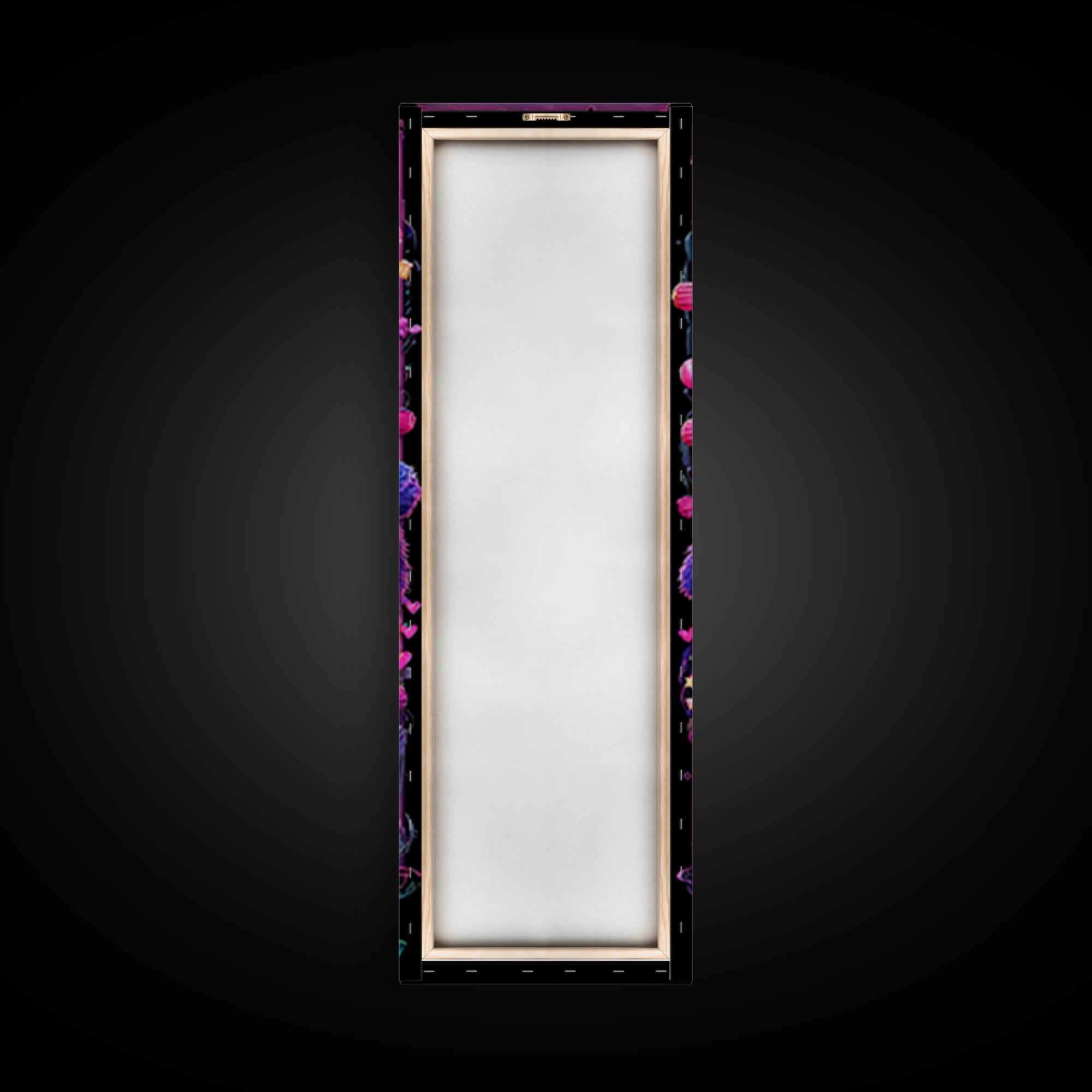 The Fuzzy Purple Monster, Synthwave Halloween Art, Tall Narrow Wall Art, Canvas Print, Retro Halloween Decor, Neon Wall Art