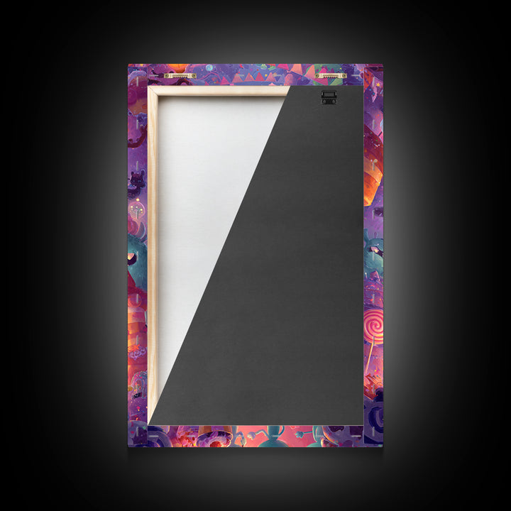 The Polka-Dot Monster, Vaporwave Halloween Decor, Vertical Wall Art, Framed Canvas Print, Retro Halloween Decor, Neon Wall Art