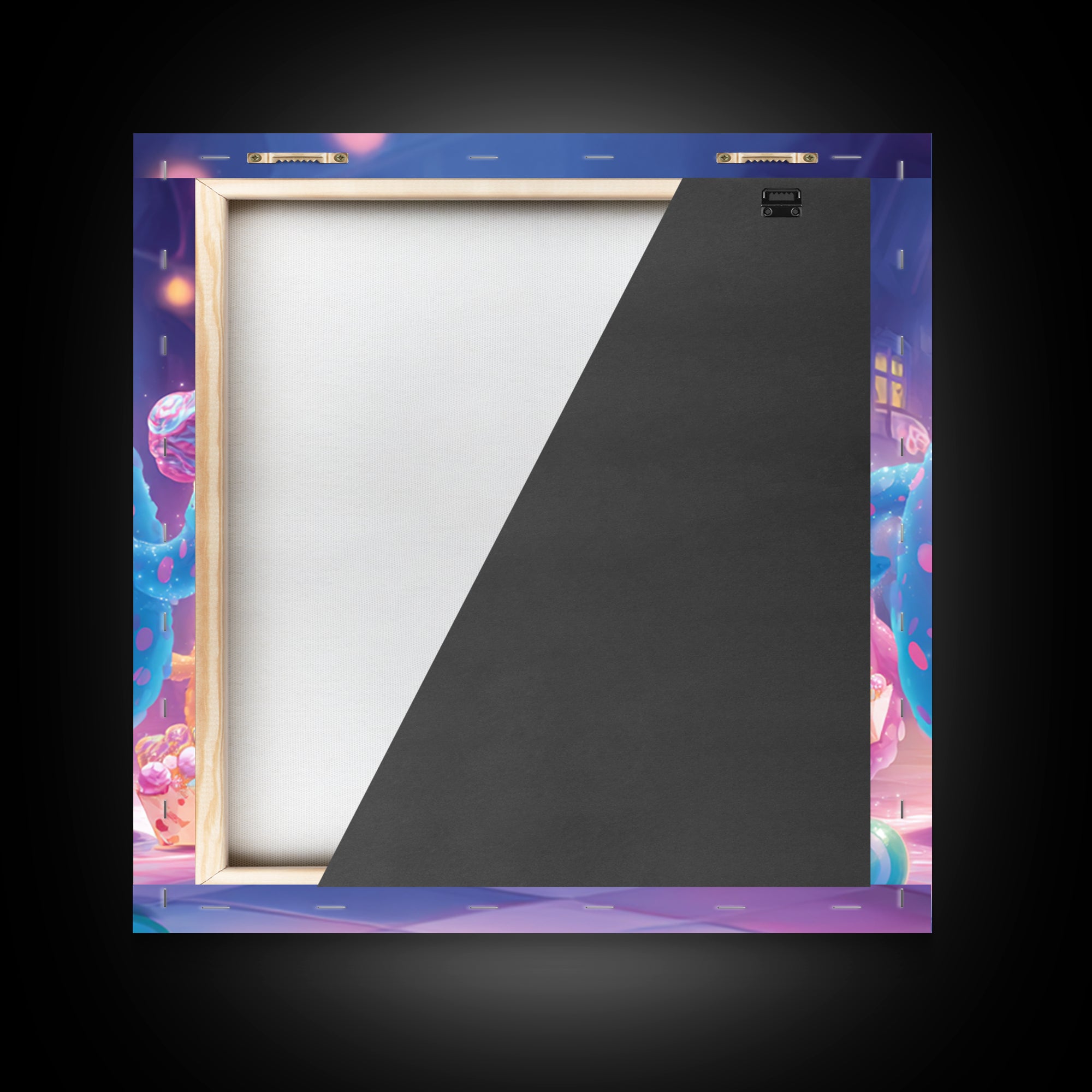 The Polka-Dot Monster, Synthwave Halloween Art, Square Wall Art, Framed Canvas Print, Retro Halloween Decor, Neon Wall Art