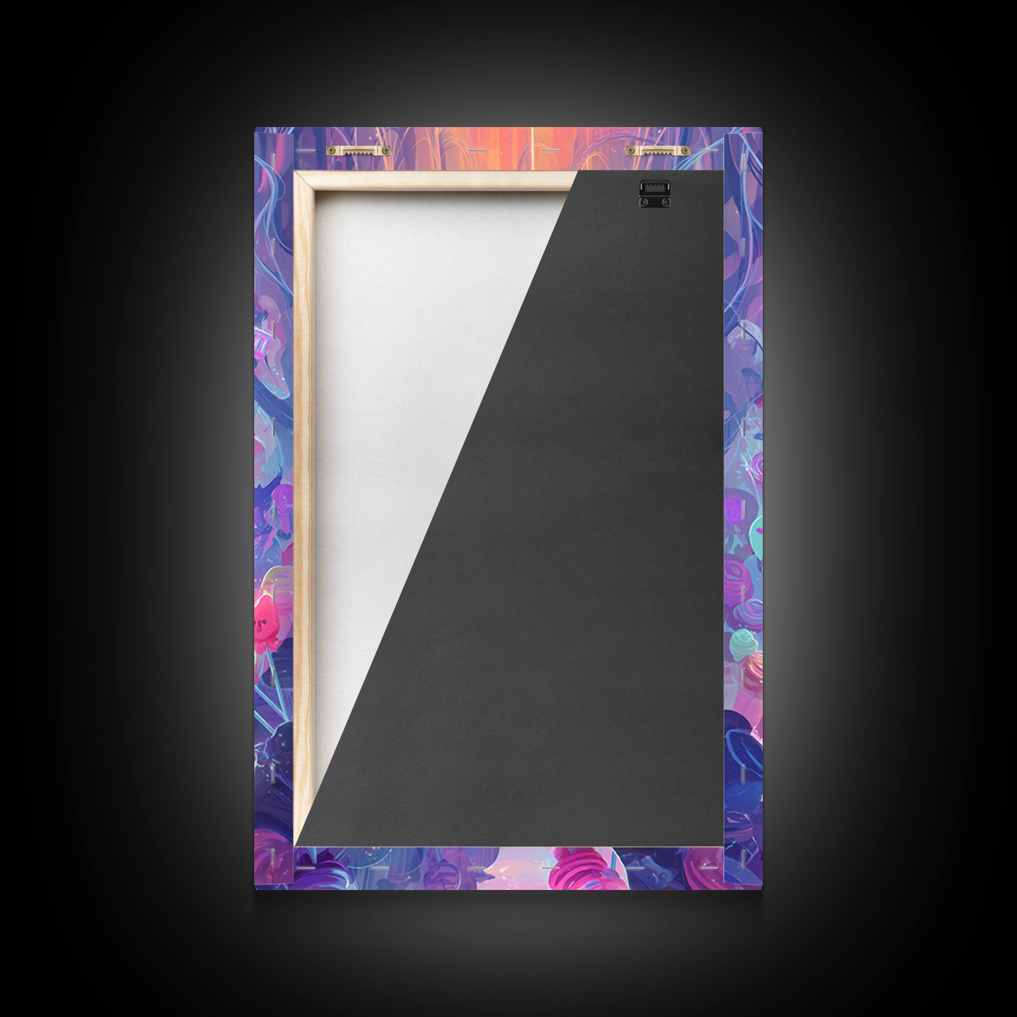 The Monster Toothbrush Club, Vaporwave Halloween Decor, Vertical Wall Art, Framed Canvas Print, Retro Halloween Decor, Neon Wall Art
