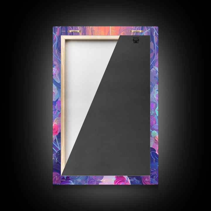 The Monster Toothbrush Club, Vaporwave Halloween Decor, Vertical Wall Art, Framed Canvas Print, Retro Halloween Decor, Neon Wall Art