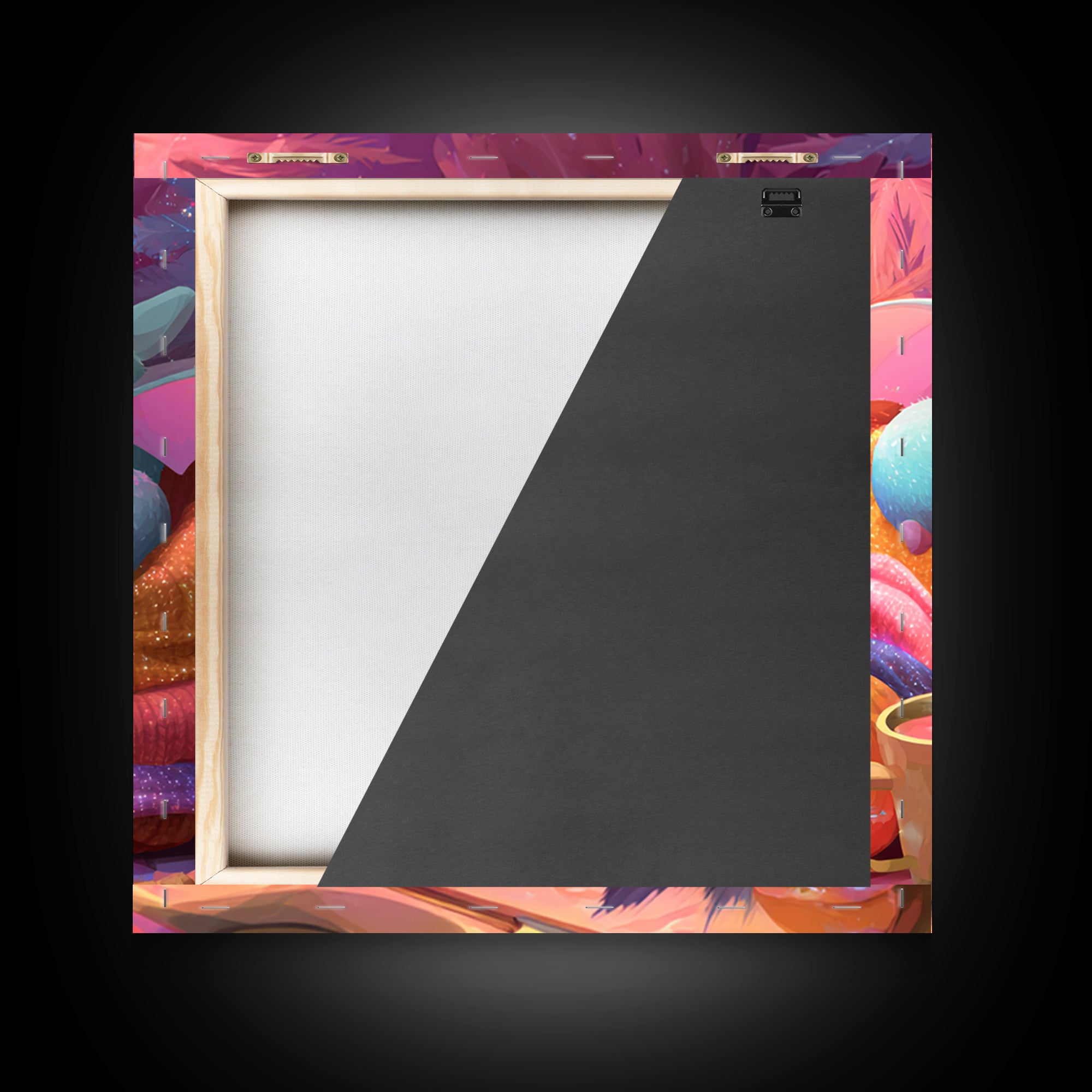 The Monster Hide-And-Seek Game, Synthwave Halloween Art, Square Wall Art, Framed Canvas Print, Retro Halloween Decor, Neon Wall Art