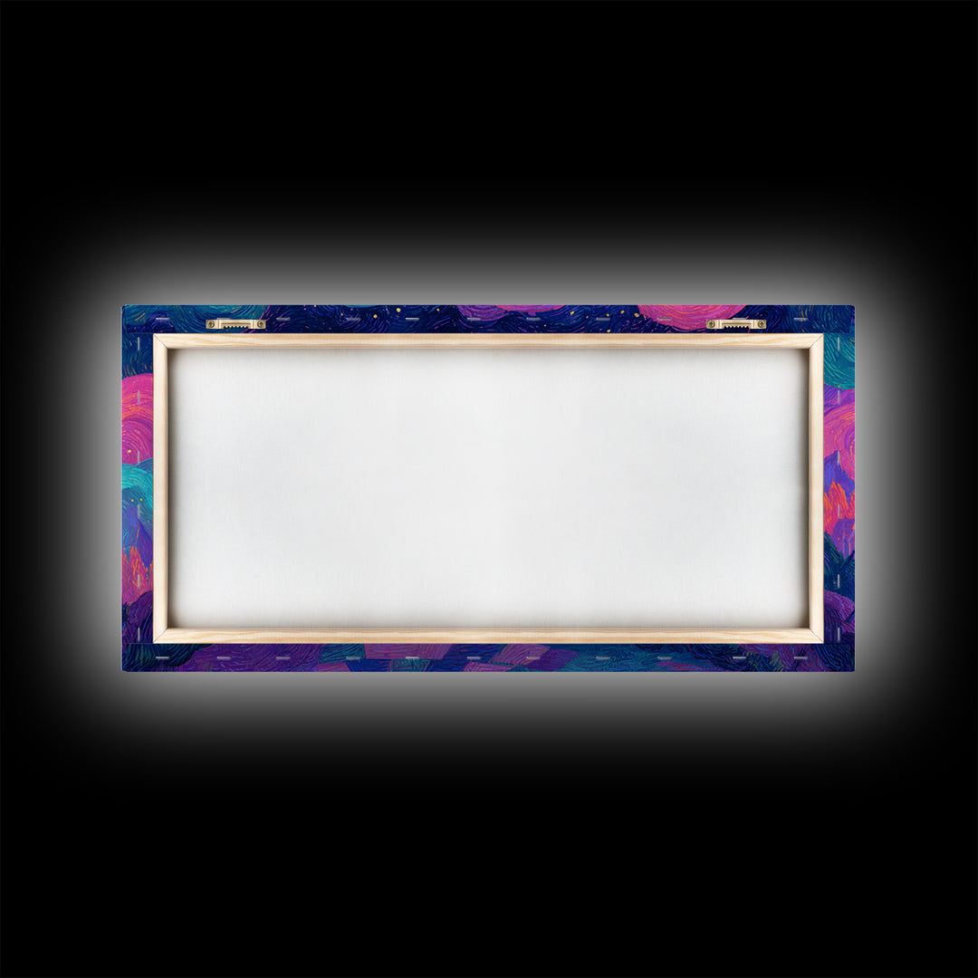 The Friendly Haunted Hayride, 80s Halloween Wall Art, Wide Panoramic Art, Canvas Print, Retro Halloween Decor, Neon Wall Art