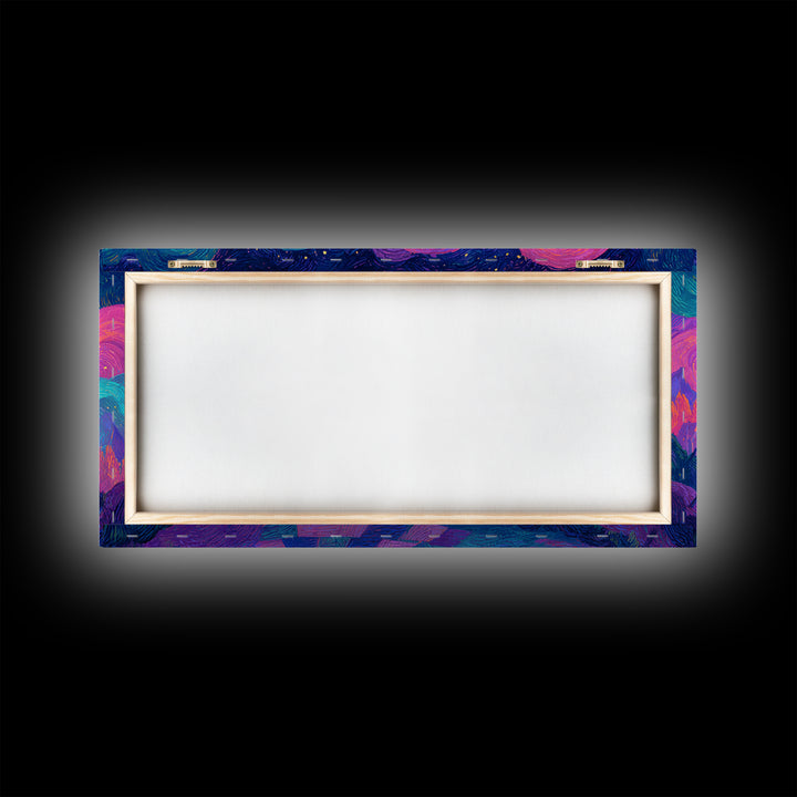 The Friendly Haunted Hayride, 80s Halloween Wall Art, Wide Panoramic Art, Canvas Print, Retro Halloween Decor, Neon Wall Art
