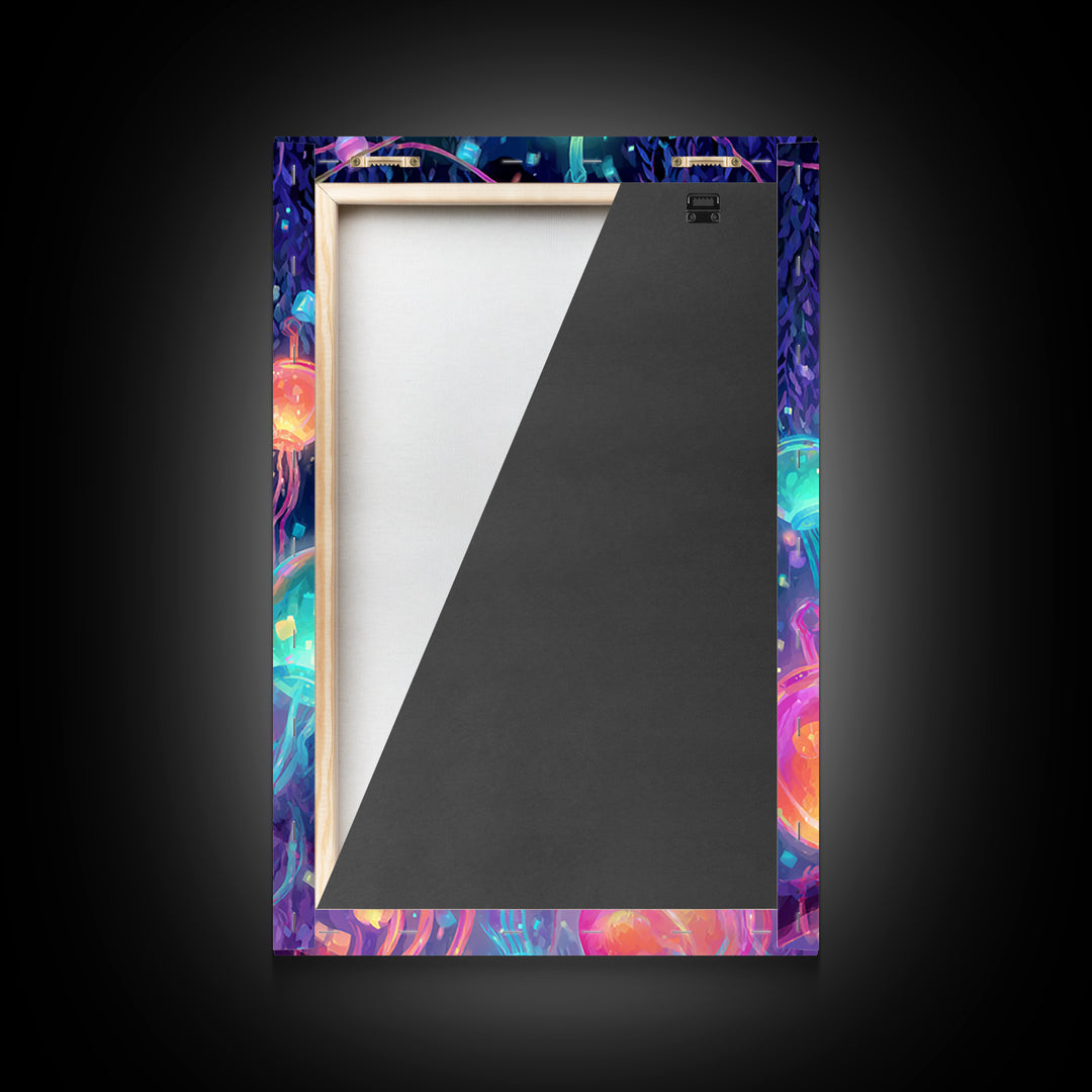 The Lantern-Making Festival, Vaporwave Halloween Decor, Vertical Wall Art, Canvas Print, Retro Halloween Decor, Neon Wall Art