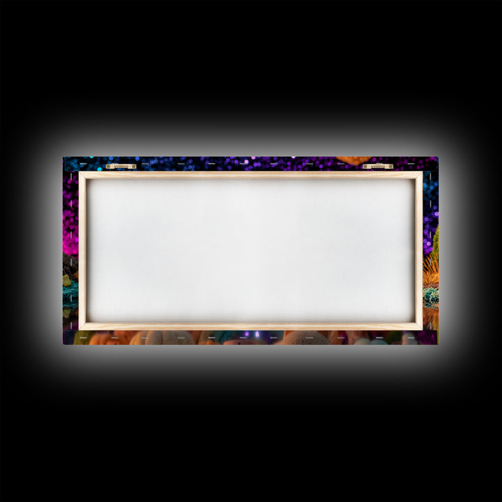 The Rainbow After The Halloween Rain, 80s Halloween Wall Art, Wide Panoramic Art, Framed Canvas Print, Retro Halloween Decor, Neon Wall Art