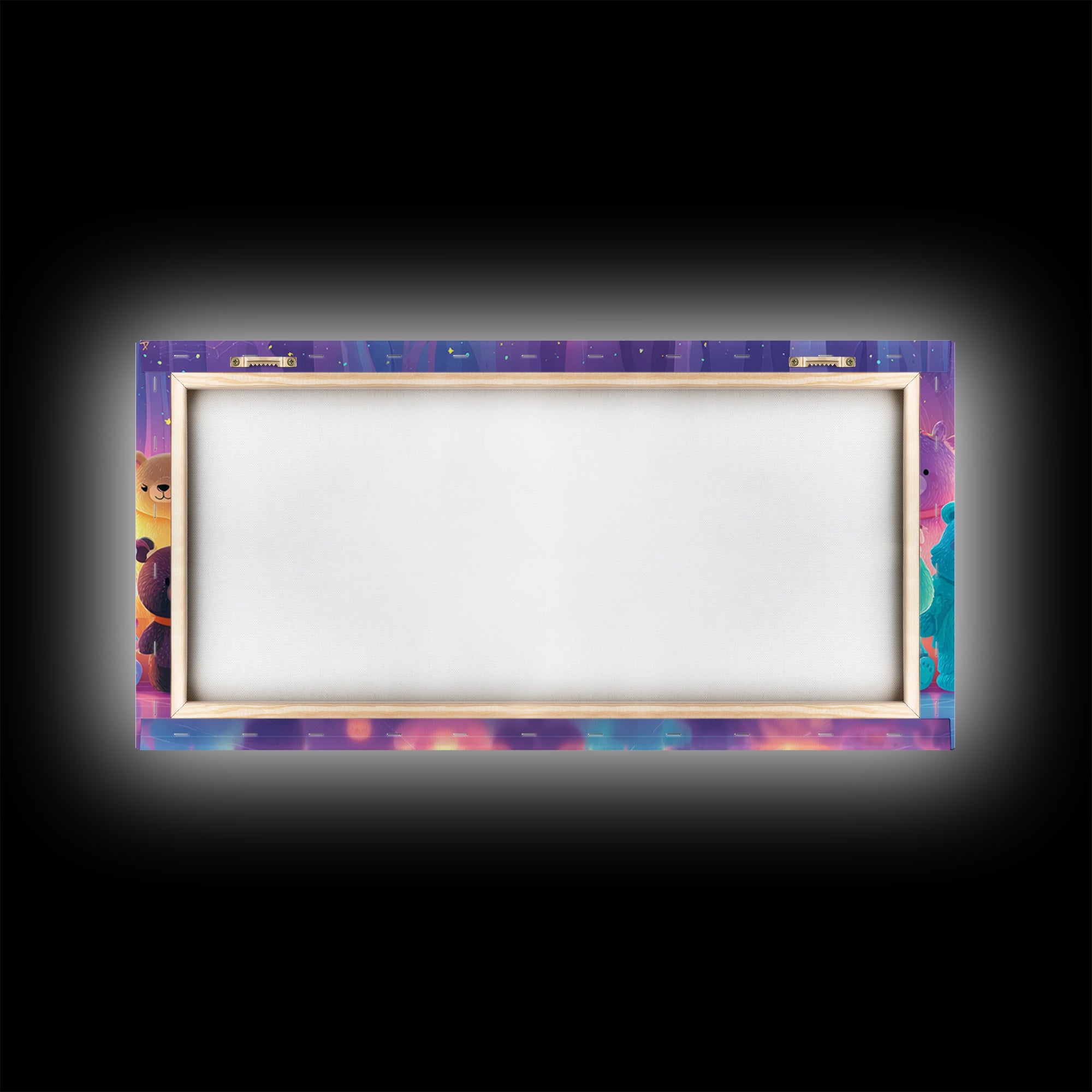 The Halloween Toy Kingdom, Vaporwave Halloween Decor, Wide Panoramic Art, Framed Canvas Print, Retro Halloween Decor, Neon Wall Art