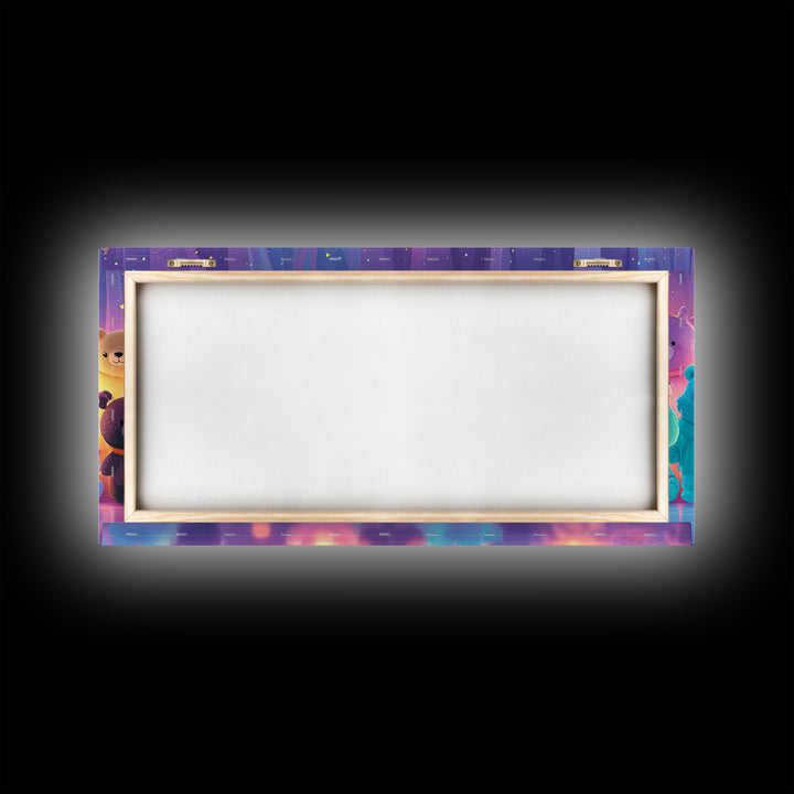 The Halloween Toy Kingdom, Vaporwave Halloween Decor, Wide Panoramic Art, Framed Canvas Print, Retro Halloween Decor, Neon Wall Art