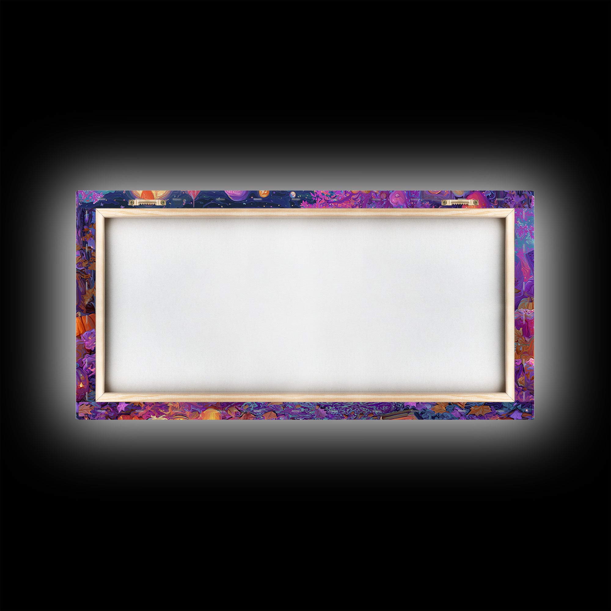 The Festival Of Friendly Frights, 80s Halloween Wall Art, Wide Panoramic Art, Framed Canvas Print, Retro Halloween Decor, Neon Wall Art