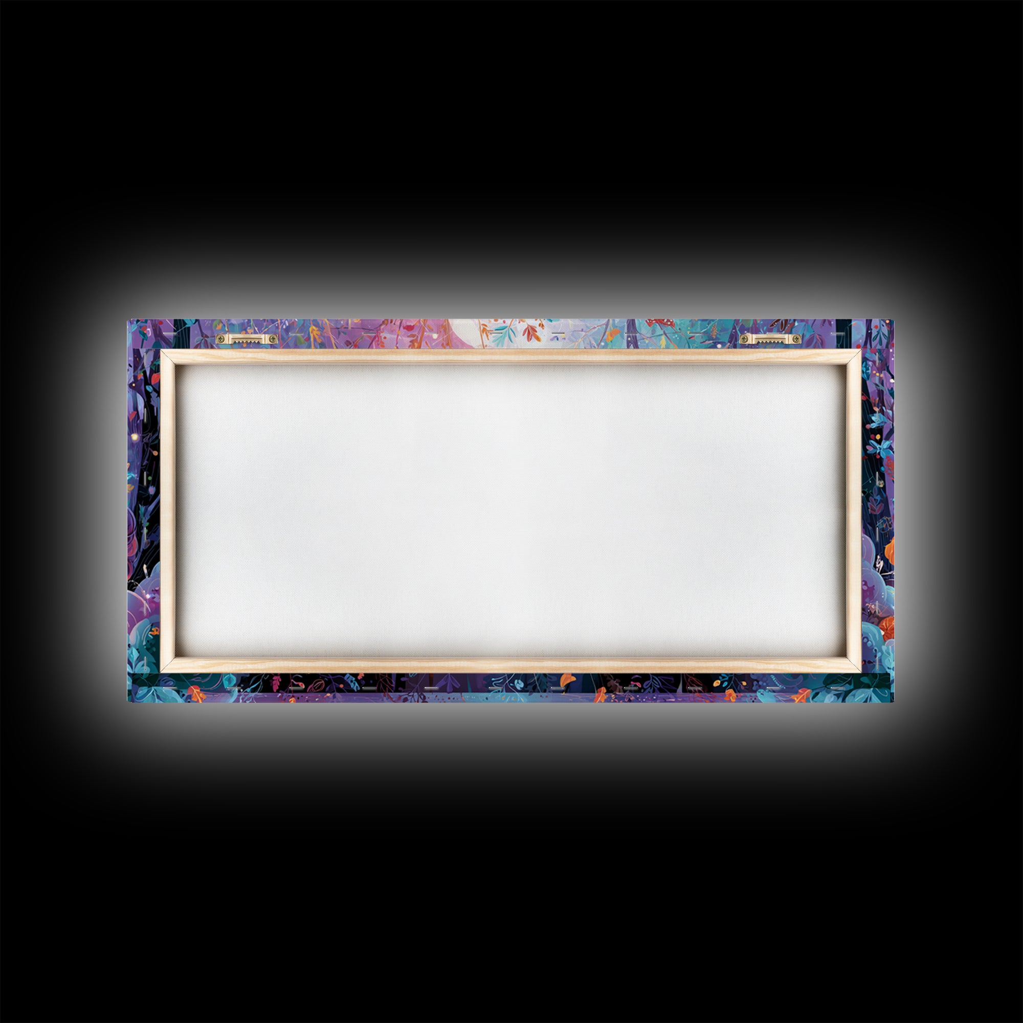 October'S Birthday Party, Vaporwave Halloween Decor, Wide Panoramic Art, Framed Canvas Print, Retro Halloween Decor, Neon Wall Art