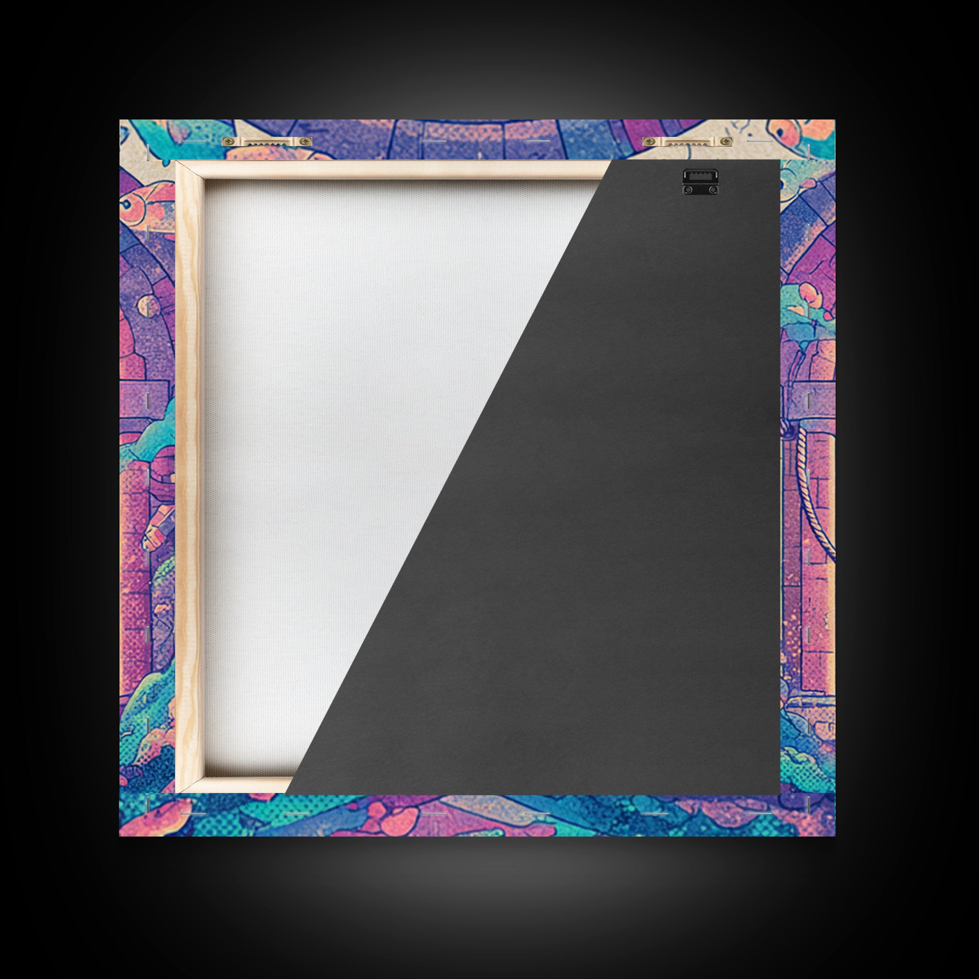 The Bellringer Of The Sunken Cathedral, Cosmic Synthwave Horror, Square Wall Art, Framed Canvas Print, Retro Halloween Decor, Neon Wall Art