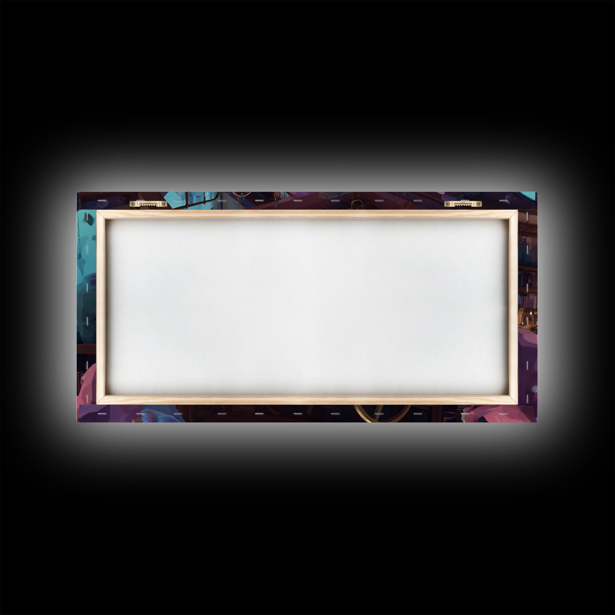 The Mapmaker Of Impossible Shores, Cosmic Synthwave Horror, Wide Panoramic Art, Framed Canvas Print, Retro Halloween Decor, Neon Wall Art