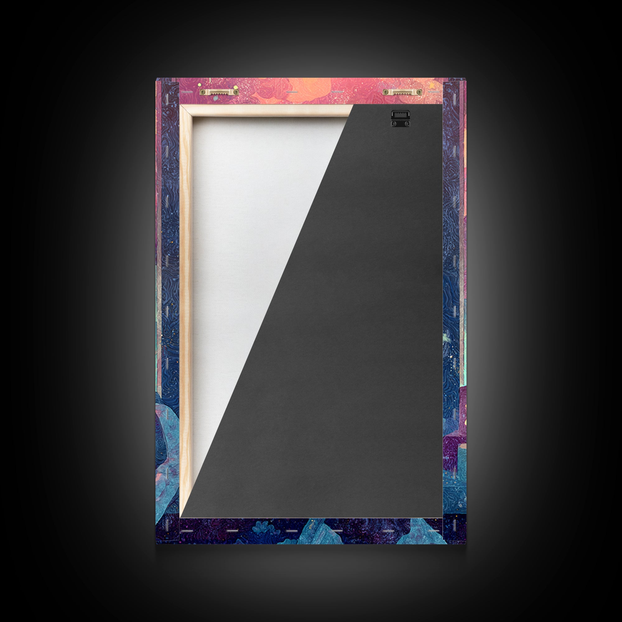 The Child Who Caught A Moon-Spawn, Vaporwave Halloween Decor, Vertical Wall Art, Framed Canvas Print, Retro Halloween Decor, Neon Wall Art