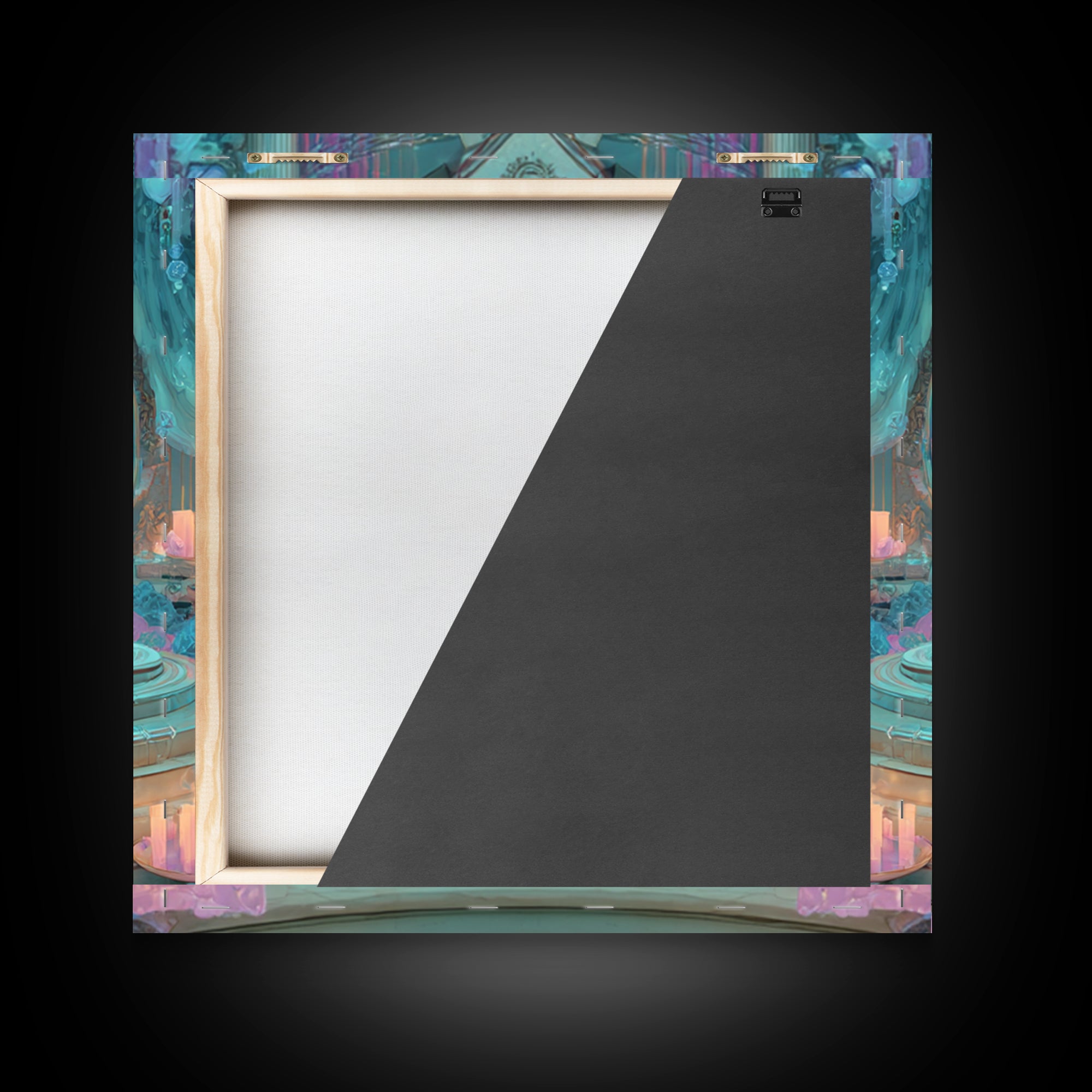 The Oracle Of The Glass Depths, Synthwave Halloween Art, Square Wall Art, Framed Canvas Print, Retro Halloween Decor, Neon Wall Art