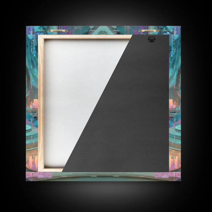 The Oracle Of The Glass Depths, Synthwave Halloween Art, Square Wall Art, Framed Canvas Print, Retro Halloween Decor, Neon Wall Art