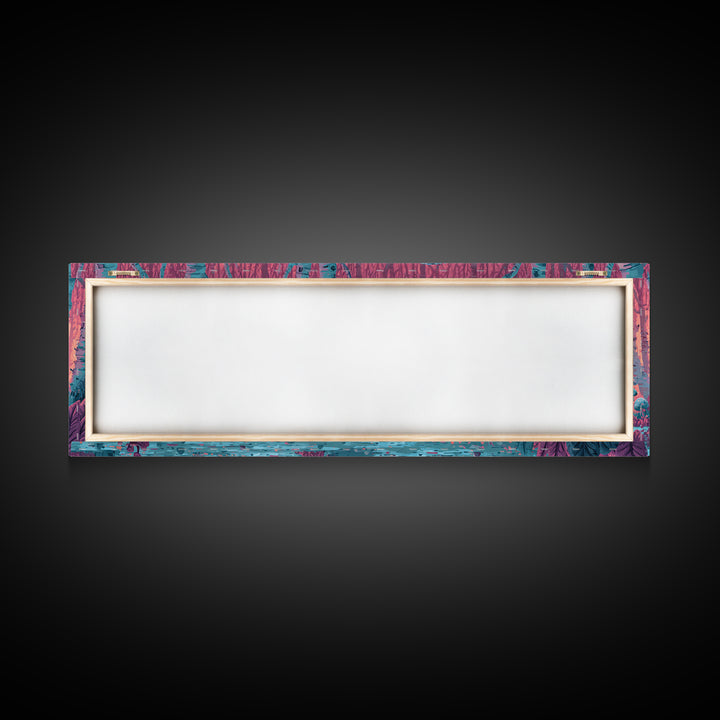The Sleeper In The Birch Grove, Cosmic Synthwave Horror, Extra Wide Wall Art, Canvas Print, Retro Halloween Decor, Neon Wall Art