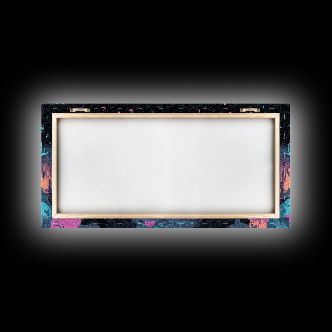 The Feast Of The Pale Cult, Synthwave Halloween Art, Wide Panoramic Art, Canvas Print, Retro Halloween Decor, Neon Wall Art