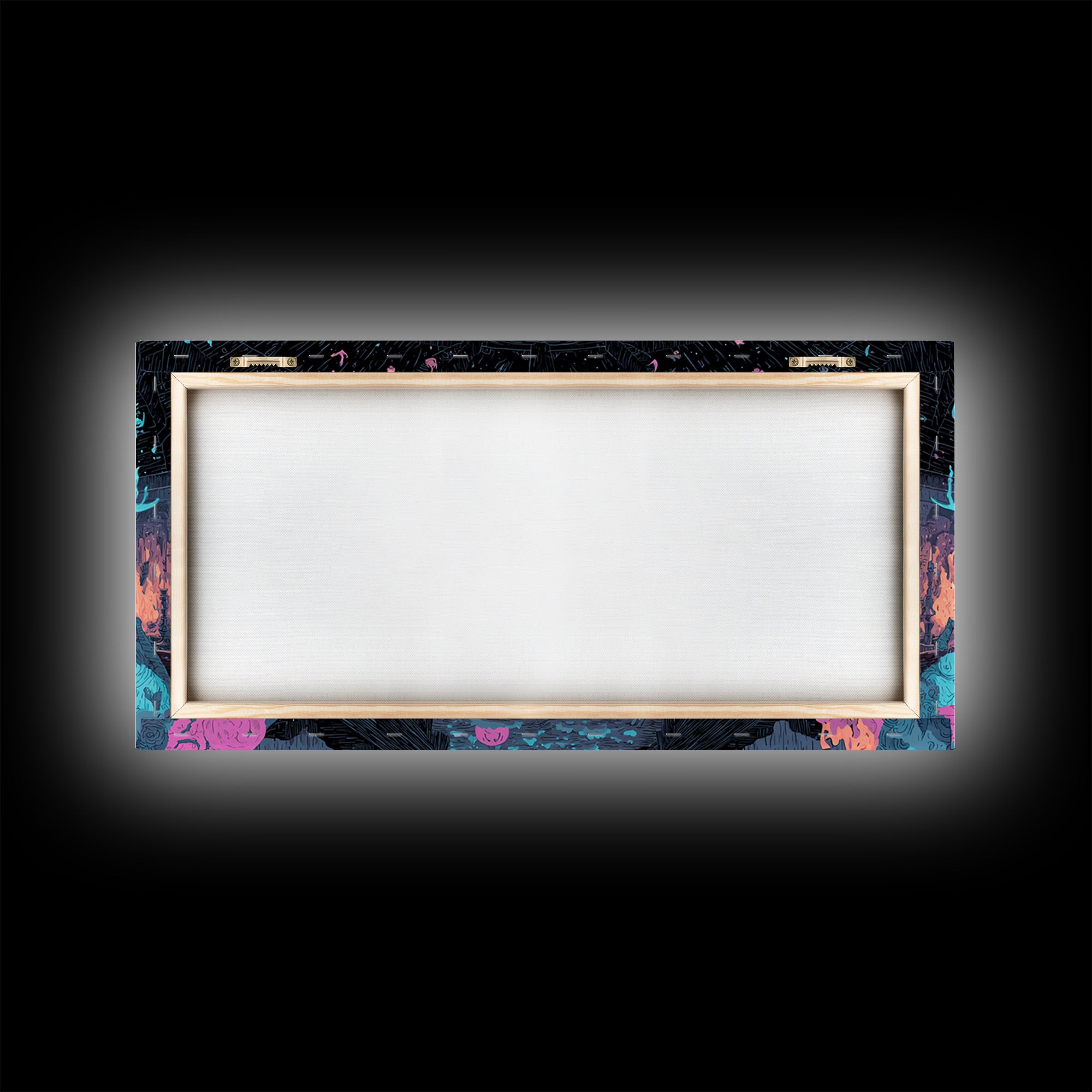 The Feast Of The Pale Cult, Synthwave Halloween Art, Wide Panoramic Art, Canvas Print, Retro Halloween Decor, Neon Wall Art
