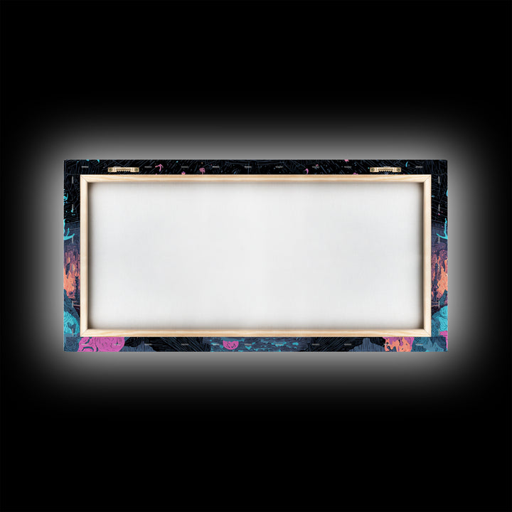 The Feast Of The Pale Cult, Synthwave Halloween Art, Wide Panoramic Art, Canvas Print, Retro Halloween Decor, Neon Wall Art