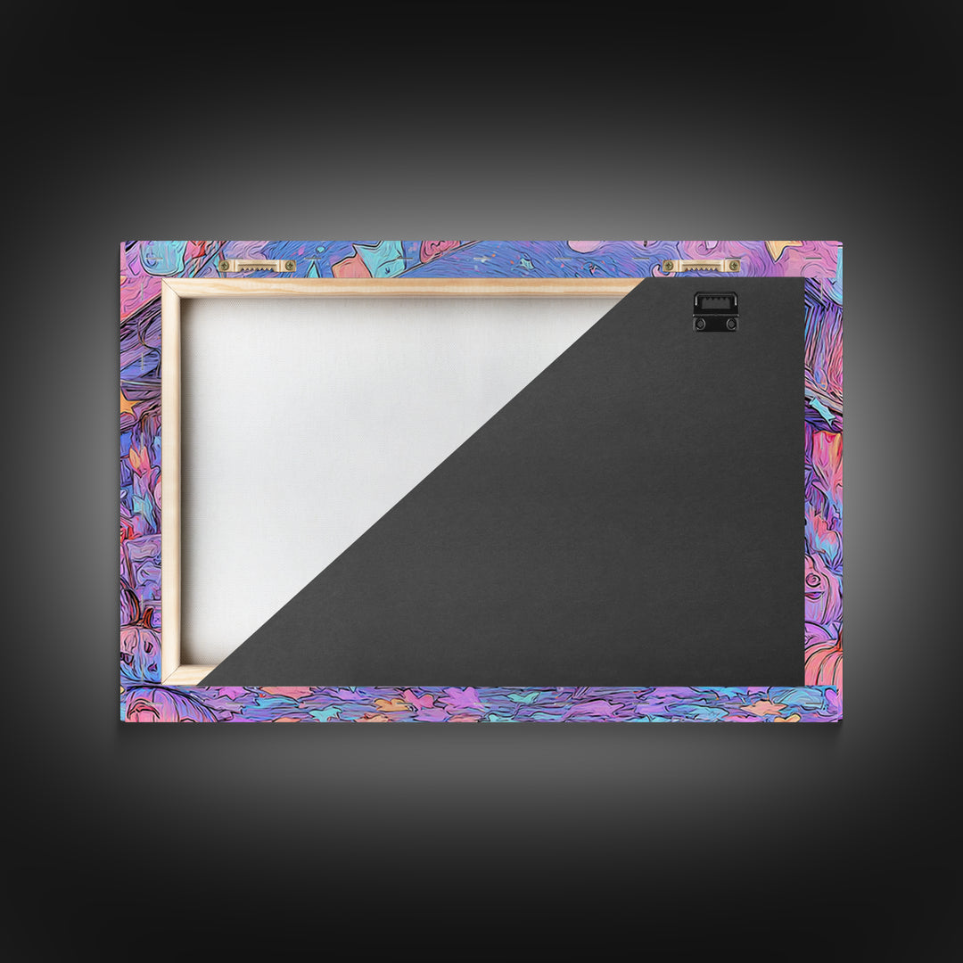 The Festival Of The Little Old Ones, Synthwave Halloween Art, Landscape Wall Art, Framed Canvas Print, Retro Halloween Decor, Neon Wall Art