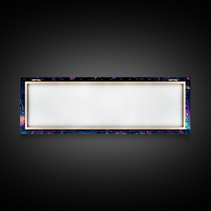 The Festival Of The Little Old Ones, Vaporwave Halloween Decor, Extra Wide Wall Art, Framed Canvas Print, Retro Halloween Decor