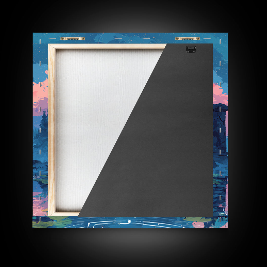 The Mirror Lake Of Lost Constellations, 80s Halloween Wall Art, Square Wall Art, Canvas Print, Retro Halloween Decor, Neon Wall Art