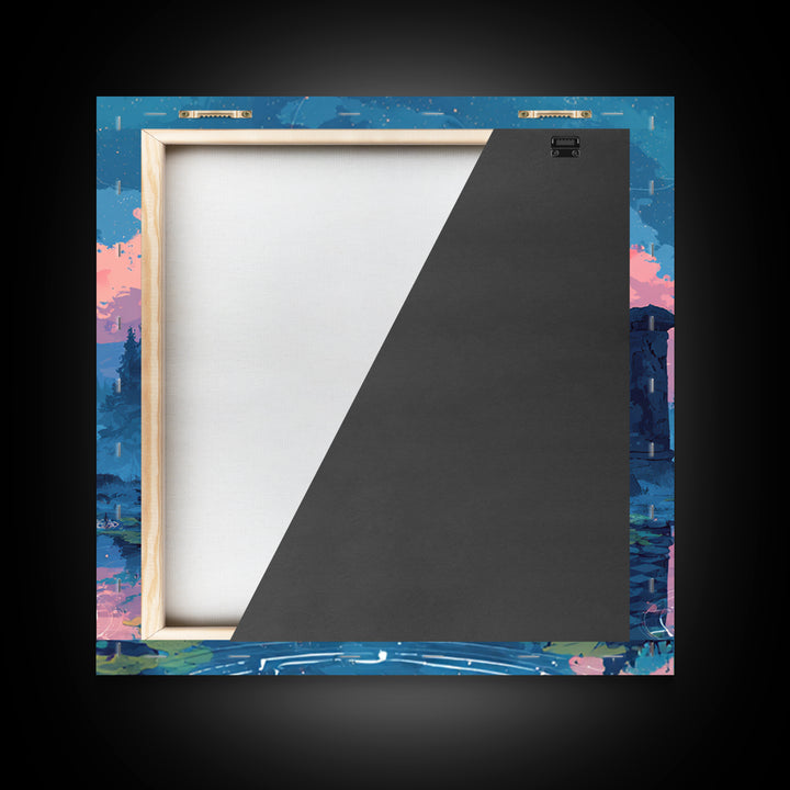 The Mirror Lake Of Lost Constellations, 80s Halloween Wall Art, Square Wall Art, Canvas Print, Retro Halloween Decor, Neon Wall Art