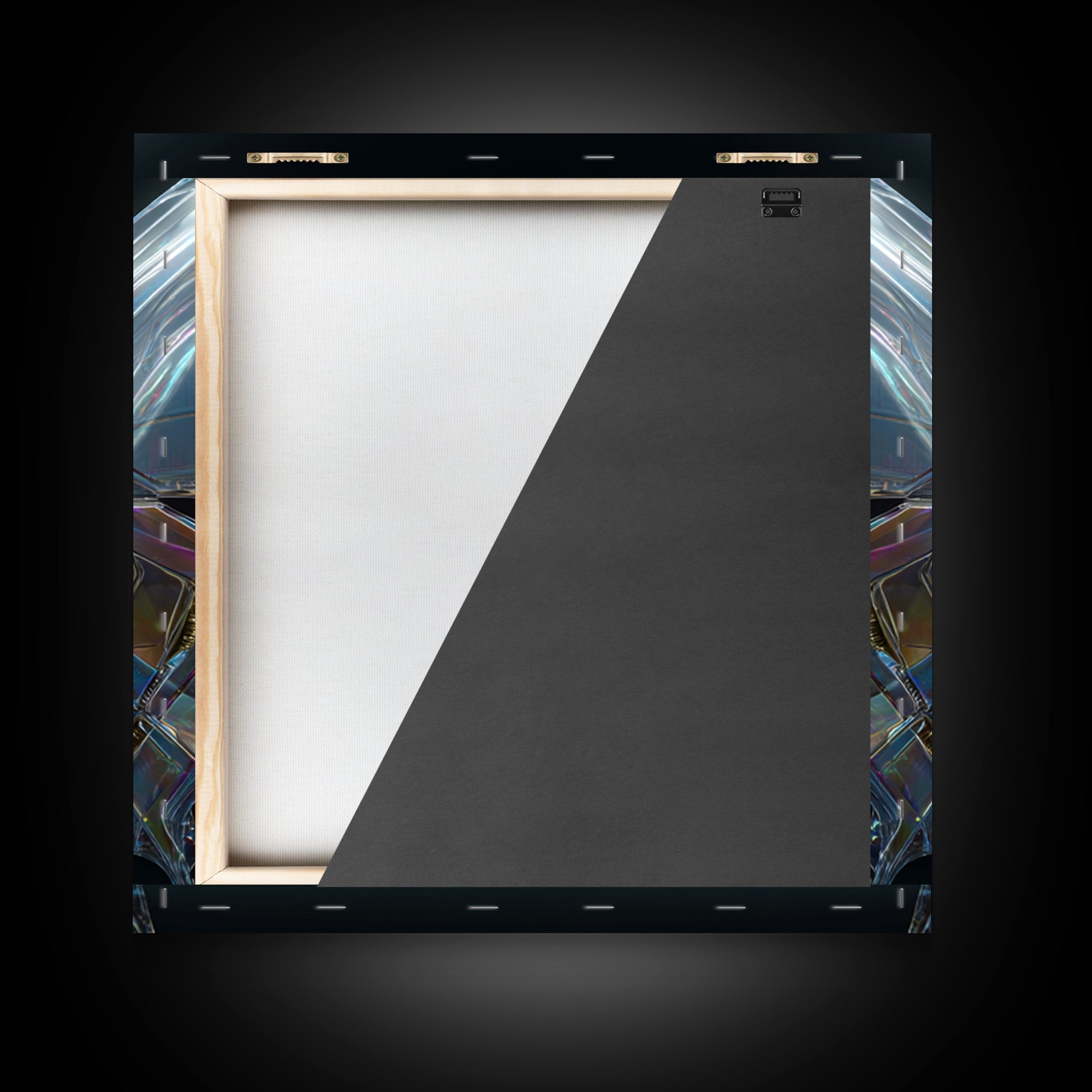 Holographic Butterfly over Black Metal Surface Framed Canvas Print, Cyberpunk Art, Modern Decor, Living Room Decor, Neon, CYB-1x1-67
