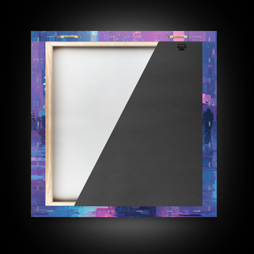 Astronaut Street Wanderer Framed Canvas Print, Cyberpunk Art, Cyberpunk Tarot, Living Room Decor, Fine Art, Neon, CYB-1x1-71