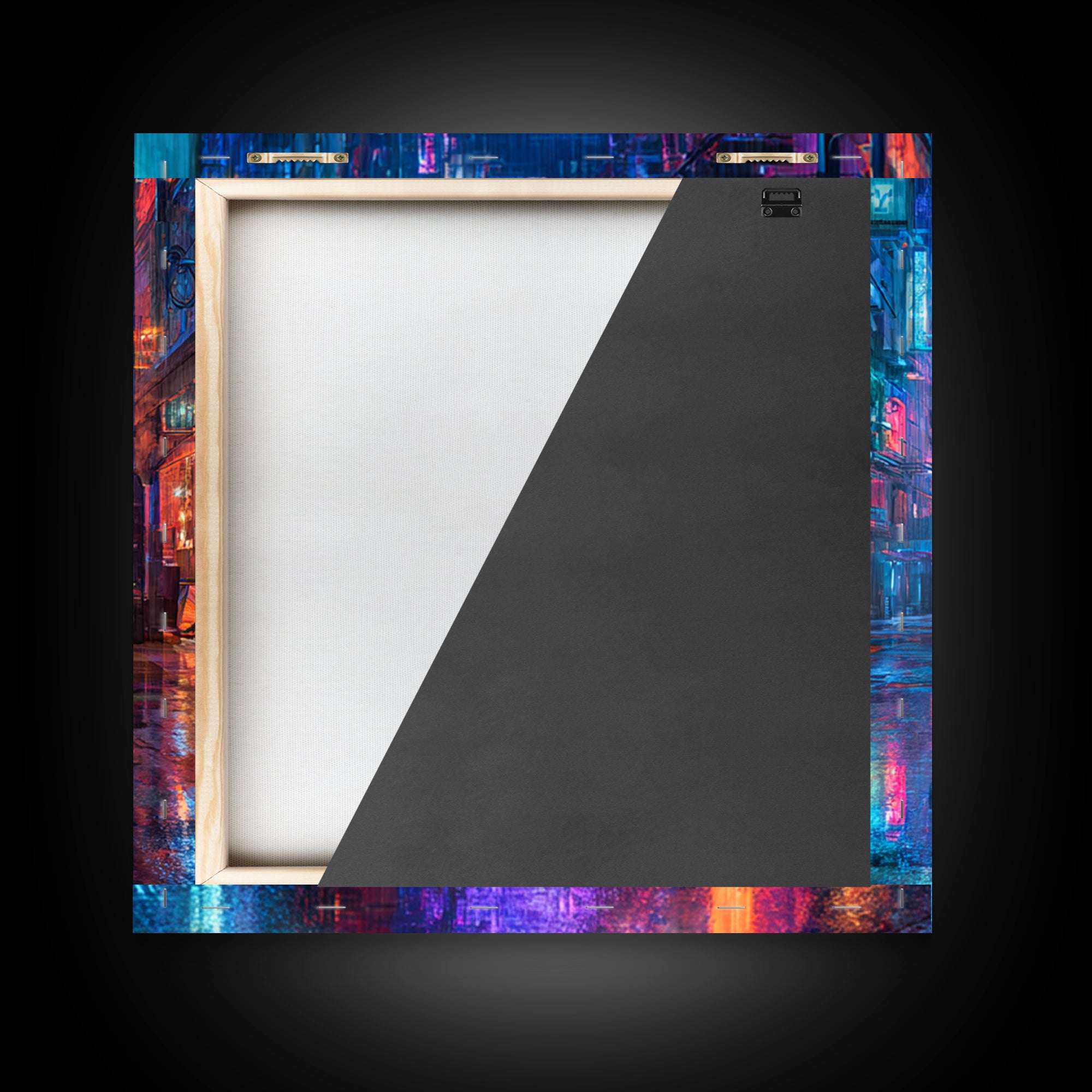 Rain Soaked Alley Framed Canvas Print, Cyberpunk Art, Cyberpunk 2077, Living Room Decor, Fine Art, Neon, Cyberpunk Decor, CYB-1x1-8
