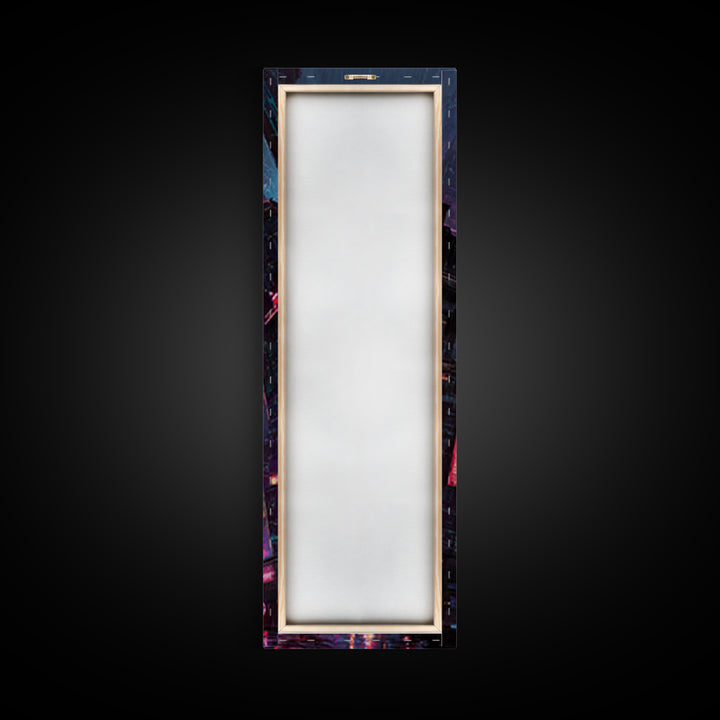 Neon Dragon Wrapped Around Skyscraper Shapes Framed Canvas Print, Cyberpunk Art, Fine Art Print, Living Room Decor, CYB-1x3-74