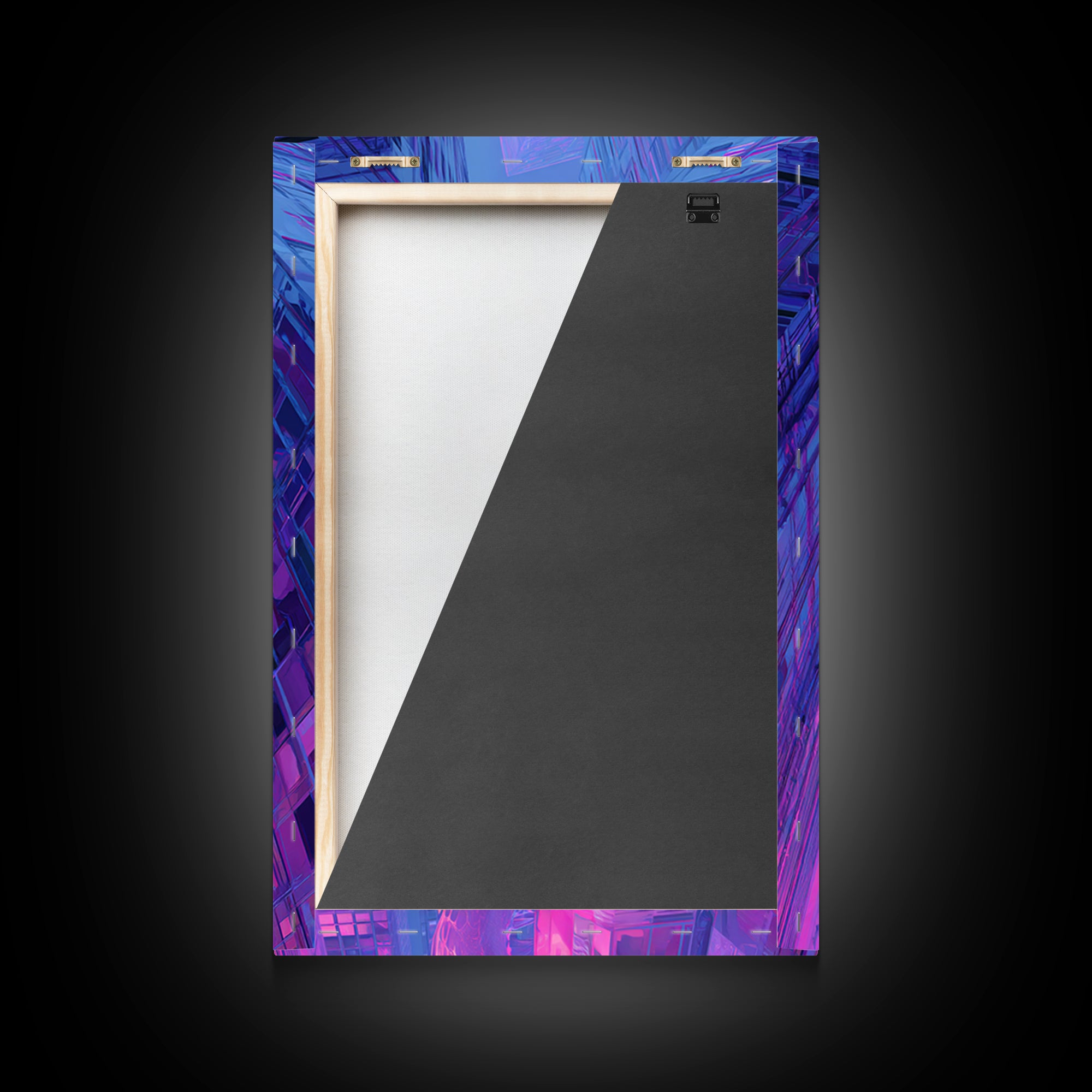 Neon Dragon Wrapped Around Skyscraper Shapes Framed Canvas Print, Cyberpunk Art, Poster, Living Room Decor, Fine Art, Neon, CYB-2x3-46