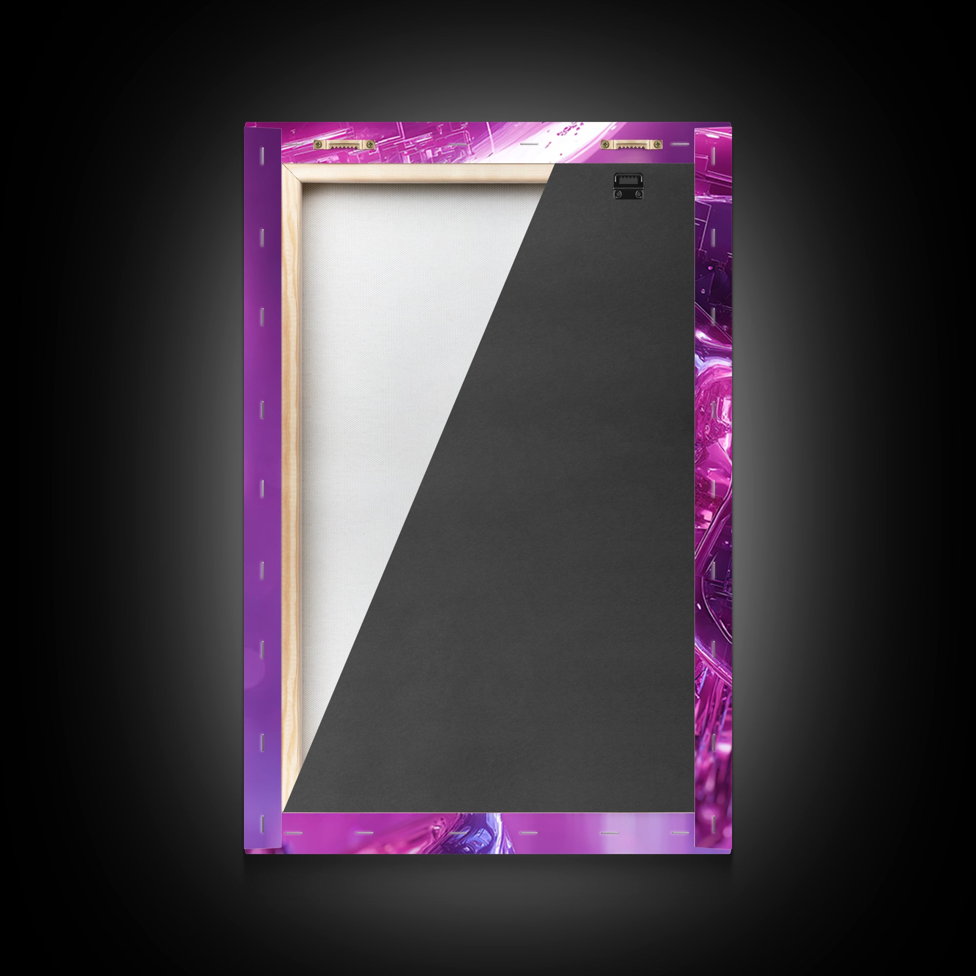 Cyberpunk Skull with Chrome and Violet Light Framed Canvas Print, Cyberpunk Art, Poster, Living Room Decor, Fine Art, Neon, CYB-2x3-52