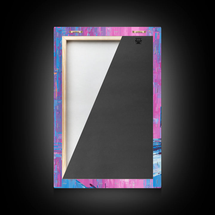 City Train Rushing Through Pink Electric Haze Framed Canvas Print, Cyberpunk Art, Cool Wall Art, Living Room Decor, Neon, CYB-2x3-93