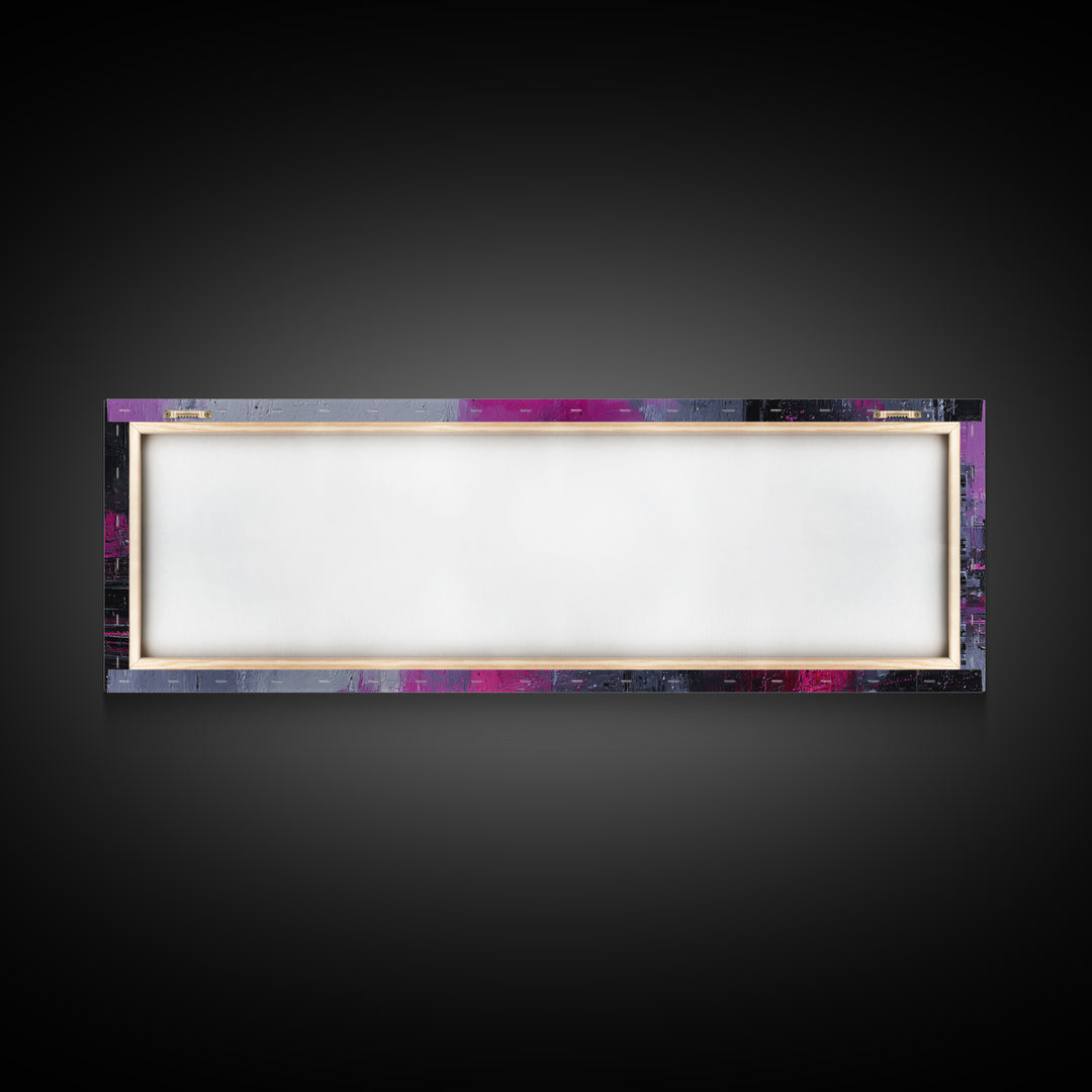 City Train Rushing Through Pink Electric Haze Framed Canvas Print, Cyberpunk Art, Minimalist Poster, Living Room Decor, Neon, CYB-3x1-53