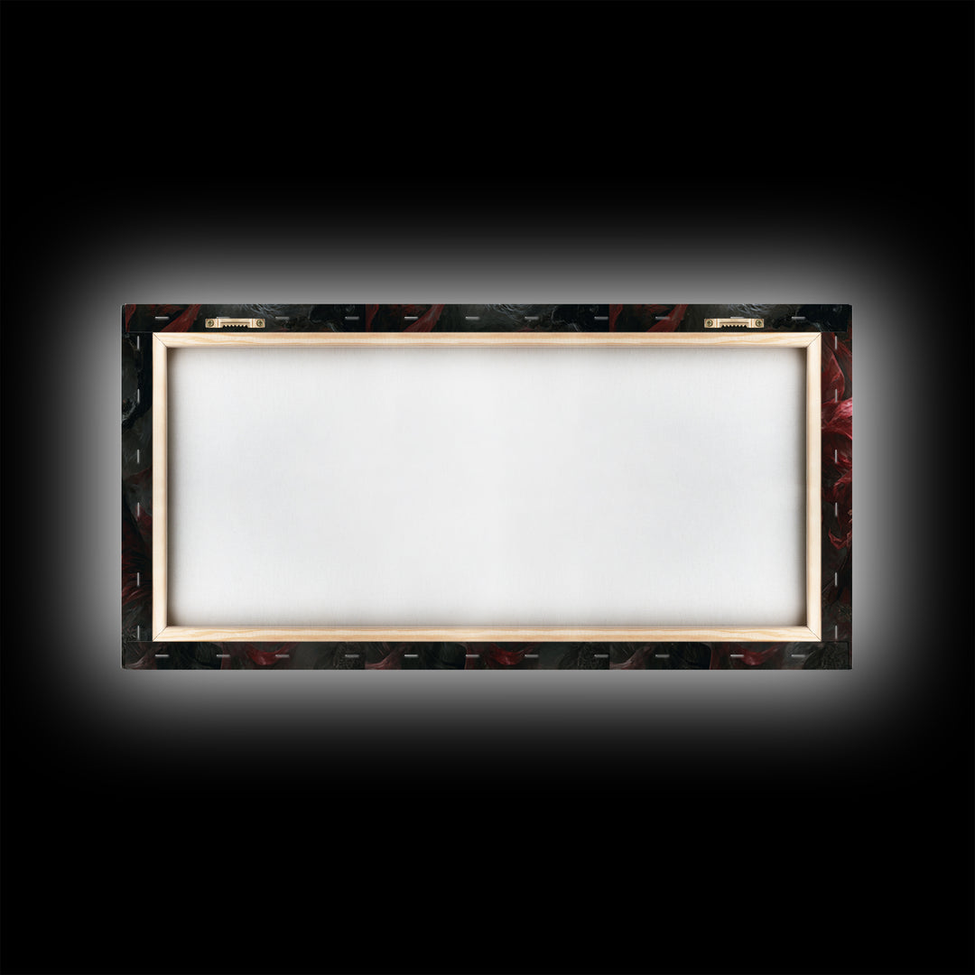 The Crimson Vampire, Apocalyptic Romantic Art, Wide Panoramic Art, Dark Halloween Decor, Framed Canvas Print, Halloween Wall Art