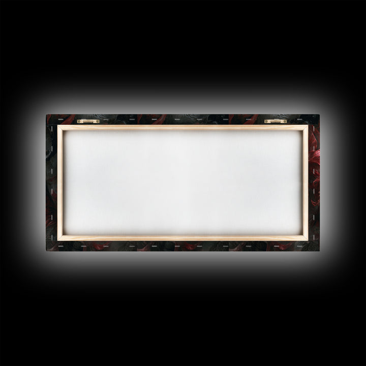 The Crimson Vampire, Apocalyptic Romantic Art, Wide Panoramic Art, Dark Halloween Decor, Framed Canvas Print, Halloween Wall Art