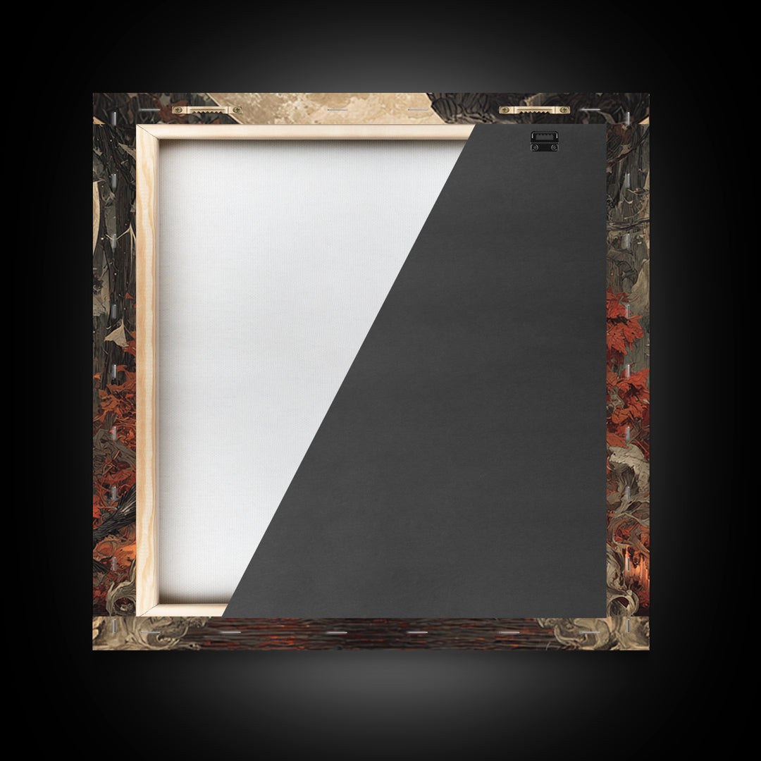 The Crimson Vampire, Symbolist Gothic Landscape, Square Wall Art, Dark Halloween Decor, Framed Canvas Print, Halloween Wall Art