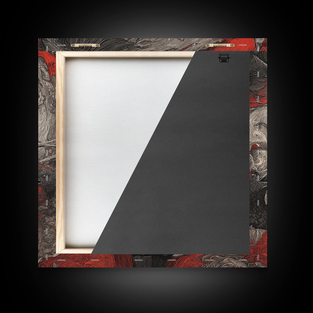 The Crimson Vampire, Expressionist Nightmare Art, Square Wall Art, Macabre Wall Art, Framed Canvas Print, Halloween Wall Art