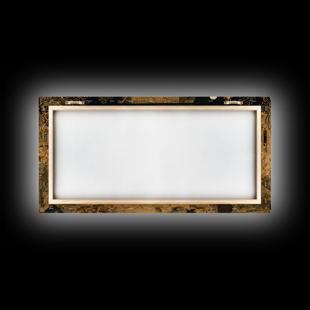 The Mummy Pharaoh, Northern Renaissance Horror, Wide Panoramic Art, Dark Fantasy Wall Art, Framed Canvas Print, Halloween Wall Art