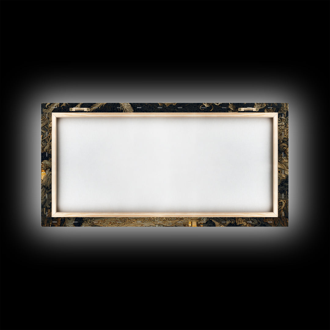The Bone Queen, Northern Renaissance Horror, Wide Panoramic Art, Gothic Horror Wall Art, Framed Canvas Print, Halloween Wall Art