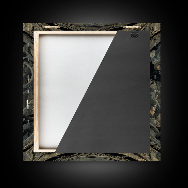 The Mirror Spirit, Dark Symbolist Art, Square Wall Art, Dark Halloween Decor, Framed Canvas Print, Halloween Wall Art