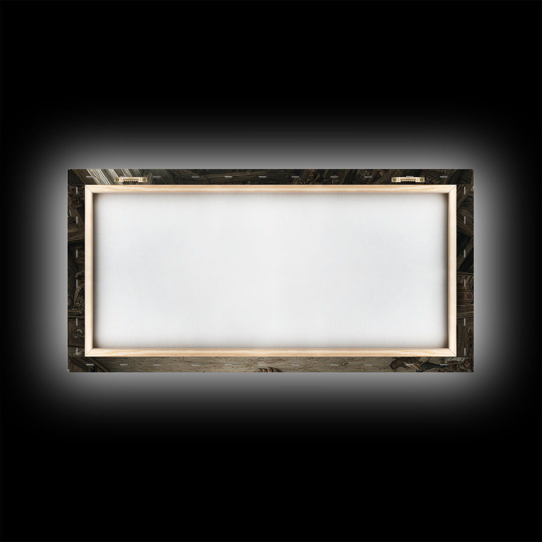 The Attic Whisperer, Northern Renaissance Horror, Wide Panoramic Art, Dark Fantasy Wall Art, Framed Canvas Print
